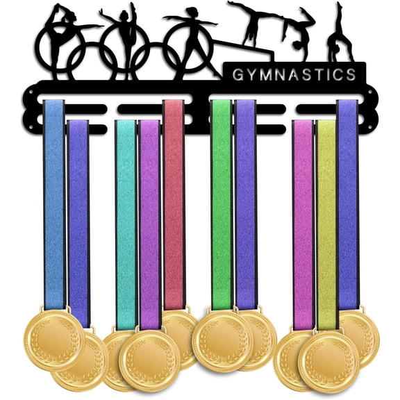 Medal Holder Display Gymnastics Medal Hanger Award Ribbon Hanger Tiered Tro y Shelf Awards Ribbon Cheer Gymnastics Sport Award Rack Wall Mount Metal Frame for Over 50 Medals