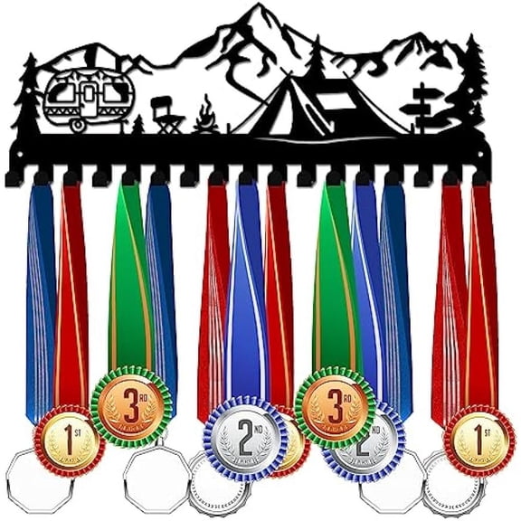 Medal Holder Display Hanger Mountain Forest Theme Medal Rack Sports Iron Wall Mount with 17 Hooks for Competition Medal Holder Display Wall Hanging Gifts for Kids