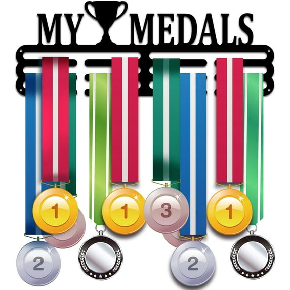 Medal Holder Display My Medals Medal Hanger Award Ribbon Hanger 3 Lines Medal Rack Cheer Gymnastics Sport Award Rack Wall Mount Iron Frame