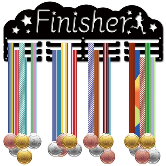 Medal Holder Iron Medal Hanger Display Rack with Inspirational Words 3 Lines Large Storage Capacity Wall Mounted Separate Hooks