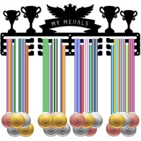 Medal Holder My Medals Sports Medal Hanger Display Rack Frame Black Iron Holders Wall Mounted Hanging 60 Awards for Athletes Running Dance Soccer Medalist Winners 15.7x5.9Inch-My Medals for DIY