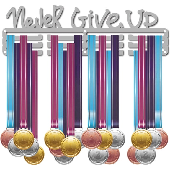 Medal Holder Never Give Up Sport Display Hanger Rack Awards Metal Lanyard Holder Sturdy Wall Mounted Swimmer Runner Athletes Players Gymnastics Gift Over 60 Medals Olympic