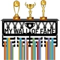 thumbnail image 1 of Medal Holder with Shelf Medal Hanger Display Trophy Shelf Stand Sports 4 Rows Metal Hanging Wall Mount Frame Hold 70+ Medals for Running Ribbon Medals Rack 15.7x7.9Inch-My Wall of Fame diy, 1 of 9