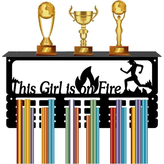 Medal Holder Trophy Shelf Display with Shelf Stand Sports 4 Rows Wall Mount Hold 70+ Medals