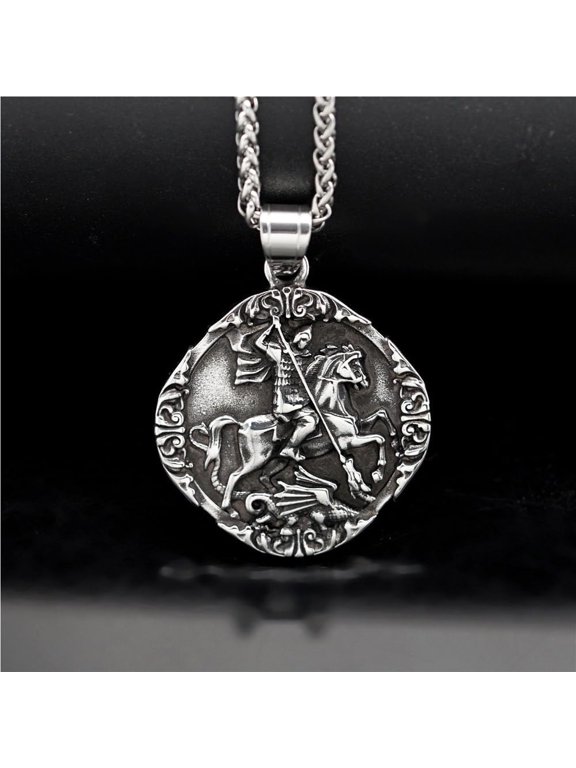 Medal Knight Saint Patron Medieval Amulet Necklace,Warrior Punk Knight Necklace