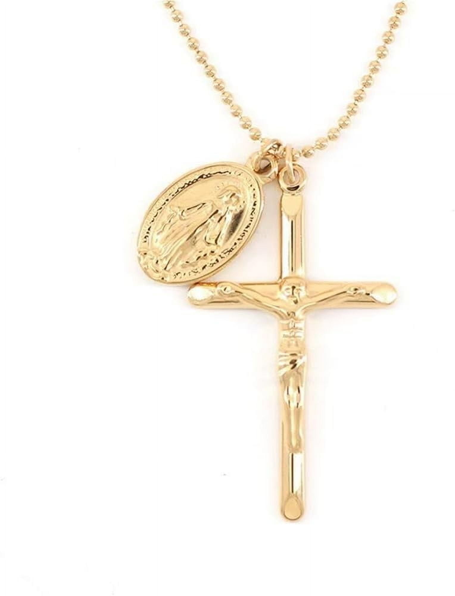 Medal Mary and Crucifix Gold Plated Miraculous Medal Medallion Necklace Women