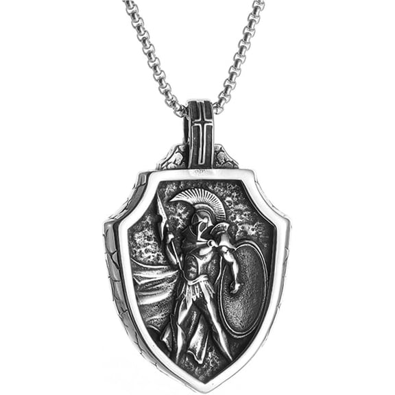 Medal Statement Warrior Spartan Shiled Amulet Necklace,Miraculous Titanium Chain Medallion Necklace