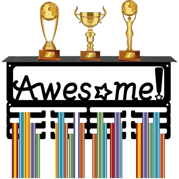 Medal Trophy Holder Display Medal Hangers Sports Rack Wall Mounted Frame Iron Hooks Shelf Metal Medal Hanger 15.7 x 7.9Inch -Awesome