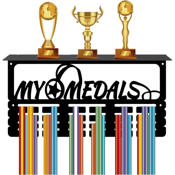 Medal Trophy Holder Medal Hanger Display with Shelf Stand Sports 4 Rows Wall Mount Hold 70+ Medals for Gymnastics Dance Soccer Running Race Swimming Awards Rack 15.7 x 7.9 Inch-My Medals for DIY