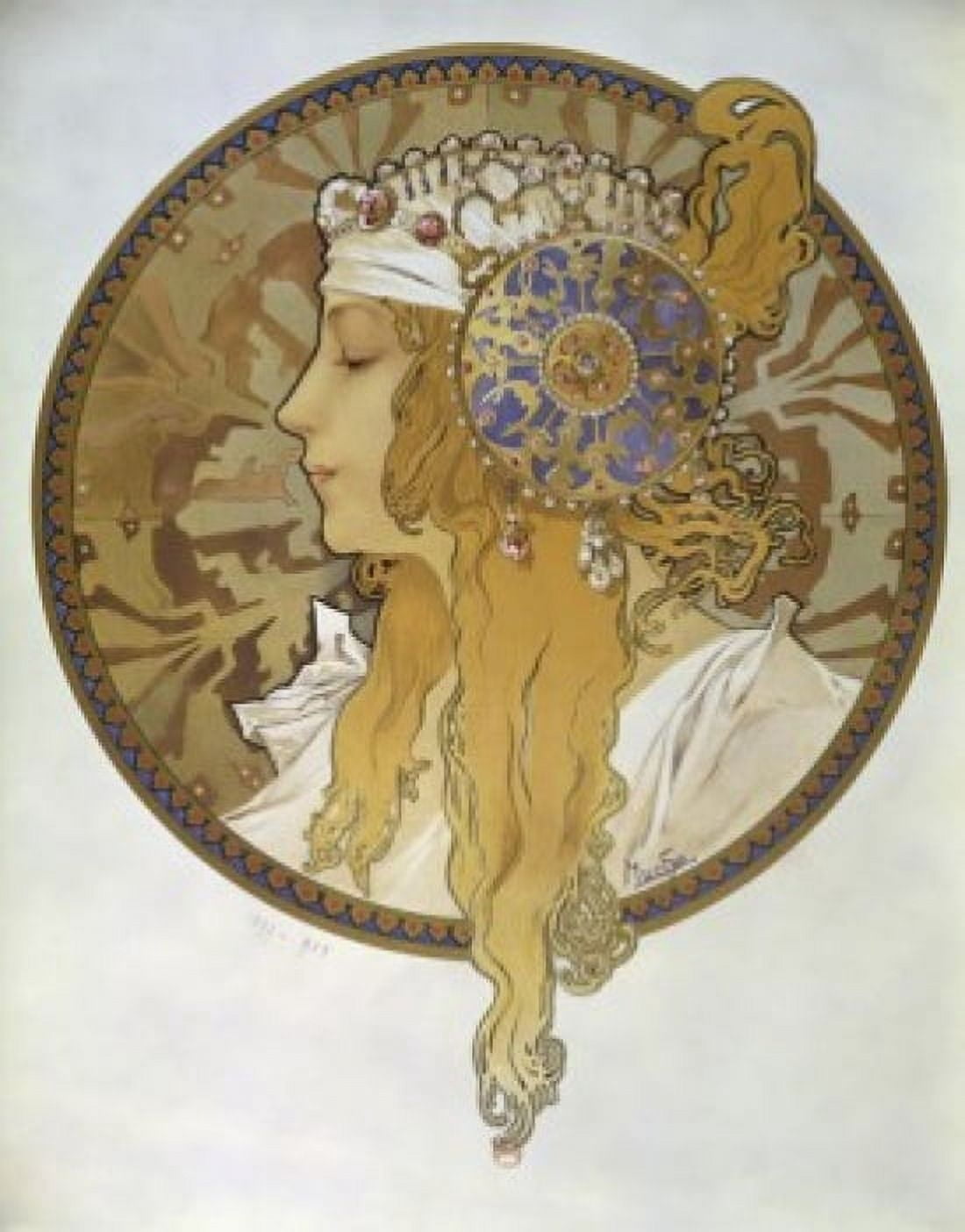 Medallion with a Blondes Profile 1897 Alphonse Marie Mucha (1860-1939Czech) Bibliotheque Nationale Paris Canvas Art - Alphonse Marie Mucha (18 x 24)