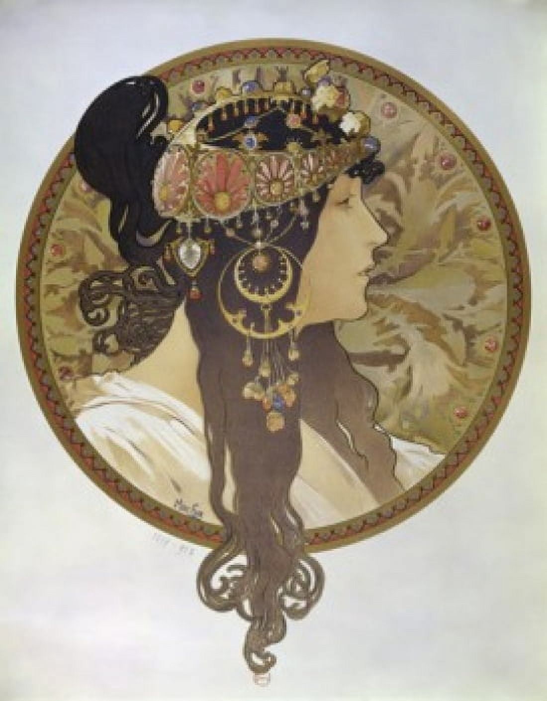 Medallion with a Brunettes Profile 1897 Alphonse Marie Mucha (1860-1939Czech) Bibliotheque Nationale Paris Canvas Art - Alphonse Marie Mucha (18 x 24)