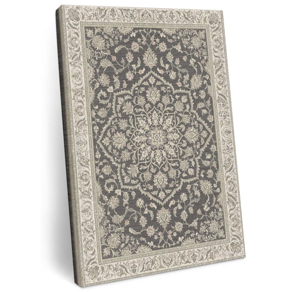 Medallion Canvas Wall Art for Living Room, Vintage Traditional Cream Taupe Floral Scroll Leaf Poster Print Painting for Desk Vanity Narrow Stair Wall Decoration Wall Pictures Prepare To Hang 8"x10"