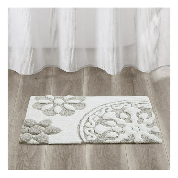 Medallion Cotton Bath Rug - 20x30 Inch Soft Tufted Rectangular Rug - Bohemian Bathroom Decor - Machine Washable - Non-Slip Rug Pad Recommended