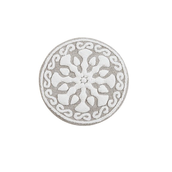 Medallion Cotton Tufted Round Bath Rug, 25 Inch Taupe Soft Absorbent Bathroom Floor Mat