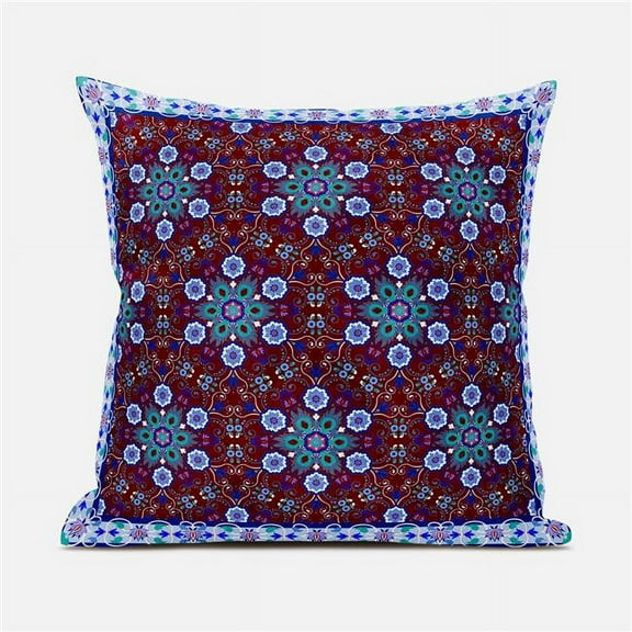 Medallion Indoor/Outdoor Pillow with Removable Cover in Red Blue White16x16