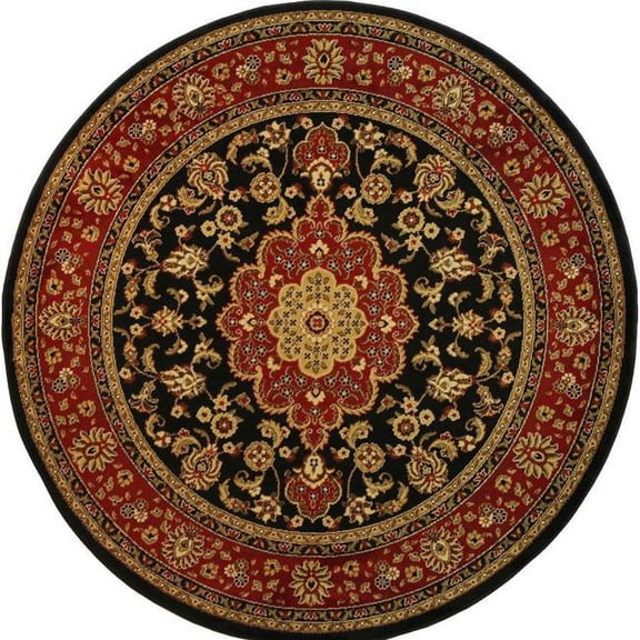Medallion Kashan Traditional Round Rug, Black - 3 ft. 11 in.