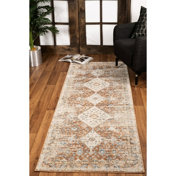 Medallion Patterned Rust Rug - Pet-Friendly for Home Environments