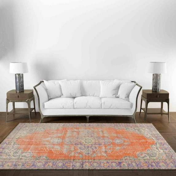 Medallion Rug, Machine Washable Rugs, Thin Rug, Chenille Printed Design Rug, Floor Rugs, Luxury Rug, Orange Rug, Modern Rugs, Front Door Rugs, 2.6'x5' - 80x150 cm