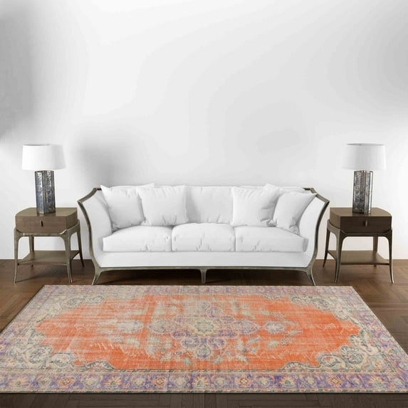 Medallion Rug, Machine Washable Rugs, Thin Rug, Chenille Printed Design Rug, Floor Rugs, Luxury Rug, Orange Rug, Modern Rugs, Front Door Rugs, 3.3'x5' - 100x150 cm