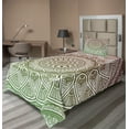 thumbnail image 1 of Ambesonne Medallion Fitted & Top Sheet Set with Sham, Ethnic Leafy Round Ornate, Burgundy and Green, 1 of 4