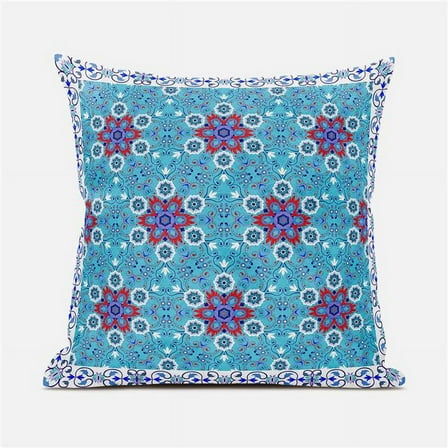 Amrita Sen Designs CAPL1039BrCDS-BL-16x16 16 x 16 in. Medallion Broadcloth Indoor & Outdoor Blown & Closed Pillow - Blue, Red & White