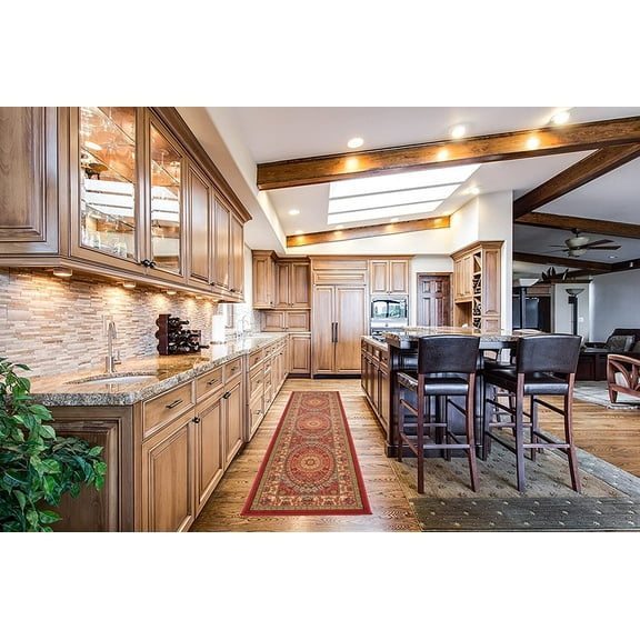 Medallion Traditional Oriental Design Red Color Rug Runner Printed Slip Skid Resistant Rubber Back (Red, 23" x 7')