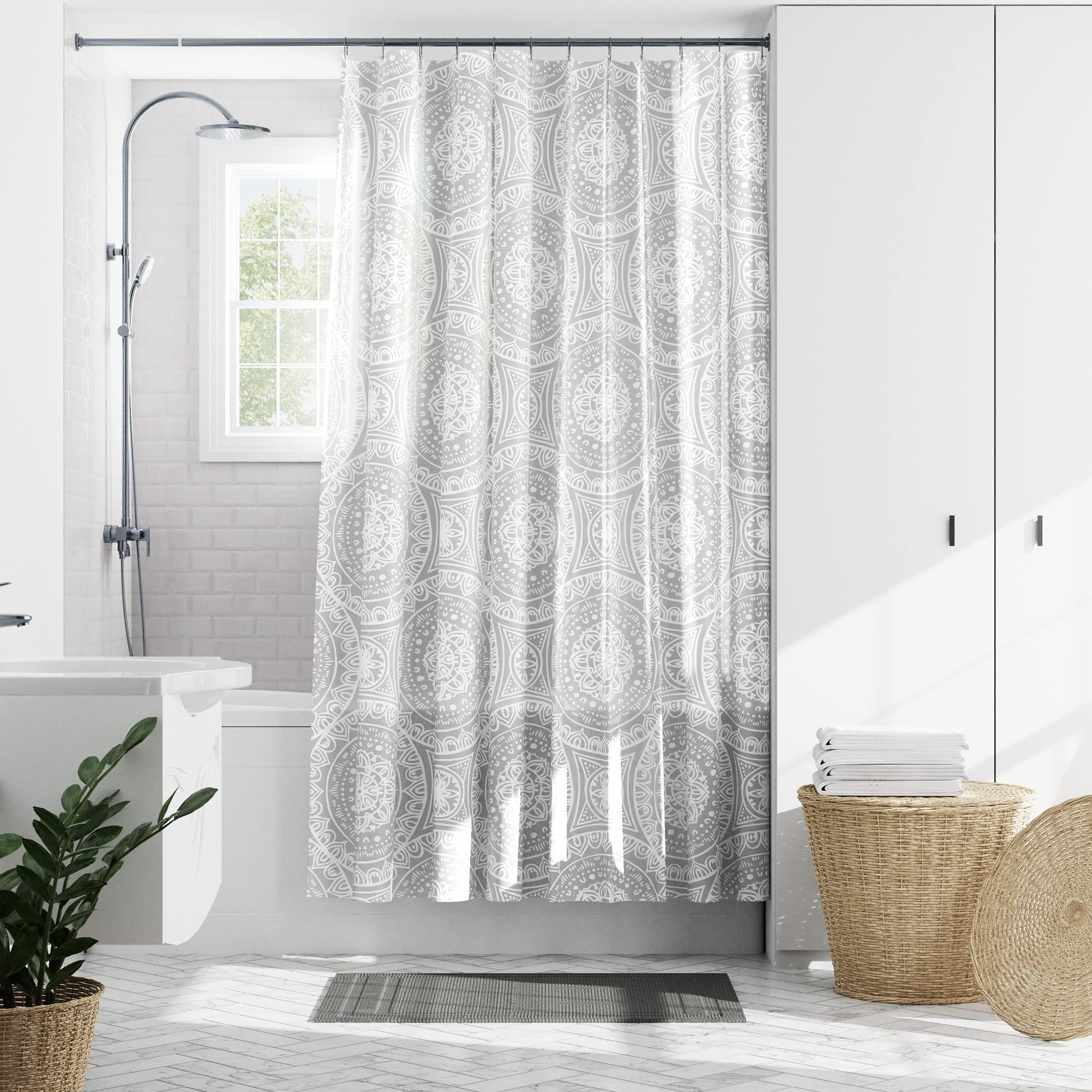 Medallion White PEVA Waterproof Shower Curtain, 70 x 72 Inches