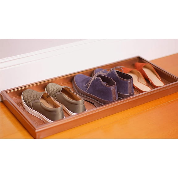 Medallions Copper Boot Tray for Entryway, Mudroom, and - Large Multi-Purpose Shoe Storage with Raised Rim