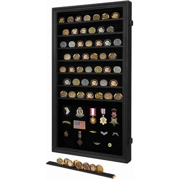 Medals Display Case - Military Challenge Coin Display Shadow Box -Overized Black