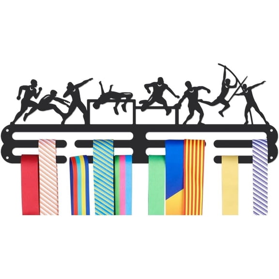 Medals Hanger Display Holder Rack Decathlon Theme Medals Display Wall Mounted Frame Medal Holder Hooks Ribbon Holder for Competition Medal Wall Hanging Display Mount Over 50 Medals