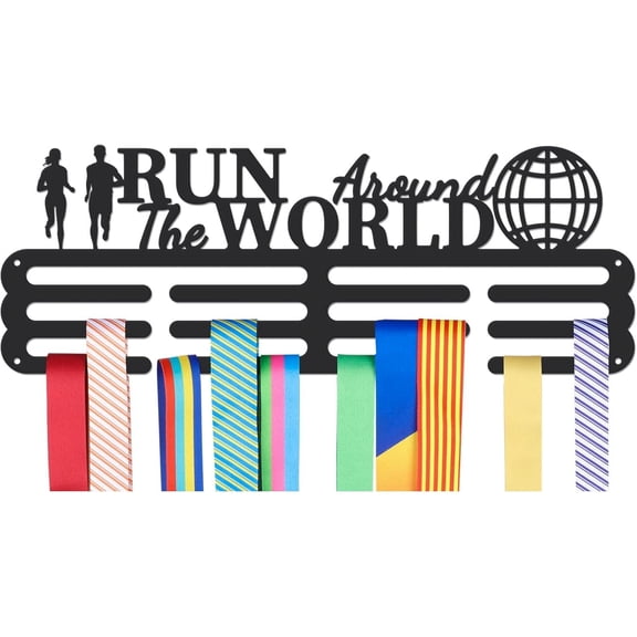 Medals Hanger Display Holder Rack Run Around The World Medals Display Wall Mounted Frame Sports Medal Holder Racks for Competition Medal Wall Hanging Display for DIY