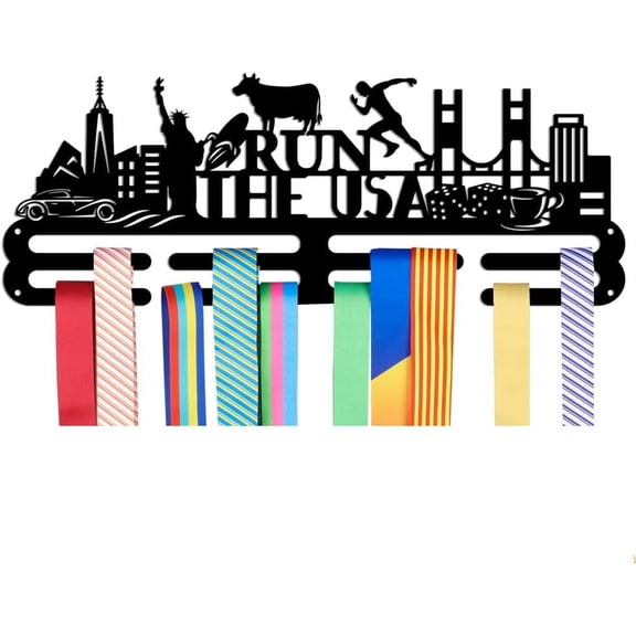 Medals Hanger Display Holder Rack Run The USA Medals Display Wall Mounted Frame Medal Ribbon Holder Hooks for Competition Medal Wall Hanging Display Mount Over 50 Medals Black DIY