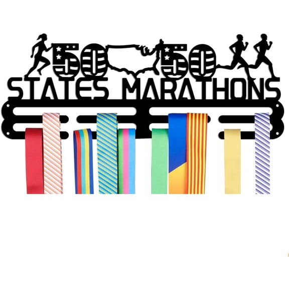 Medals Hanger Display Holder Rack States Marathons Medals Display Wall Mounted Frame Medal Ribbon Holder Hooks for Competition Medal Wall Hanging Display Mount Over 50 Medals. Black