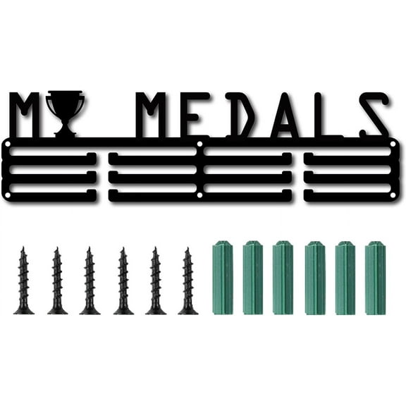 My Medals Medal Holder Hanger Trophy Display Rack Frame Awards Wall Mount Sturdy Black Steel Metal 3 Lines for Sports Runner Volleyball Basketball Swimming Over 60 Medals DIY