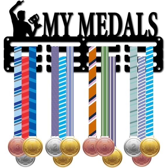 My Medals Medal Holder Running Medal Hanger Display Rack Sports Cheer Medals Case Frame Small Black Metal Mount Decor Over 40+ Medals for Wall Marathon Players Athletes 11.4 x 5.1Inch