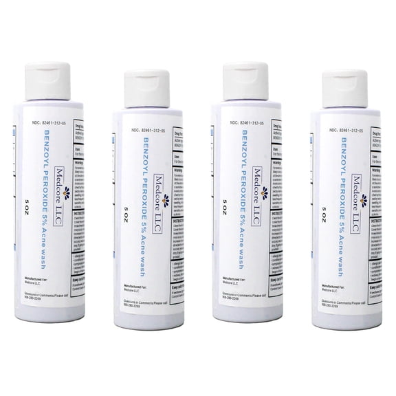 Medcore Benzoyl Peroxide 5% Acne Wash, 5 oz 4 Pack