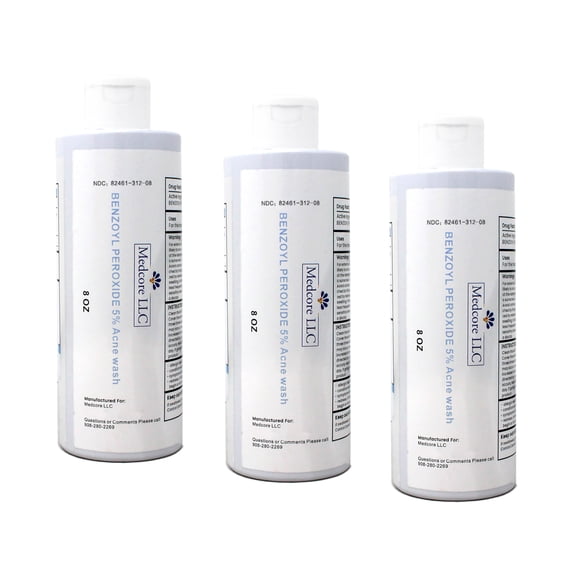 Medcore Benzoyl Peroxide 5% Acne Wash, 8 Ounce 3 Pack