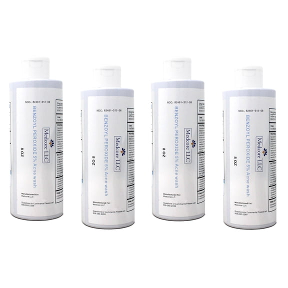 Medcore Benzoyl Peroxide 5% Acne Wash, 8 Ounce 4 Pack