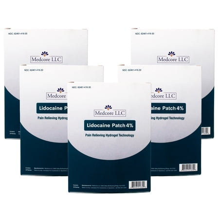 Medcore Maximum Strength Lidocaine Pain Relief Patches, 4%, 30 Ct, Targeted Relief for Back, Neck, Shoulder, Knee, Muscle Aches 5 Pack