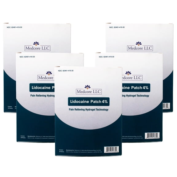 Medcore Maximum Strength Lidocaine Pain Relief Patches, 4%, 30 Ct, Targeted Relief for Back, Neck, Shoulder, Knee, Muscle Aches 5 Pack