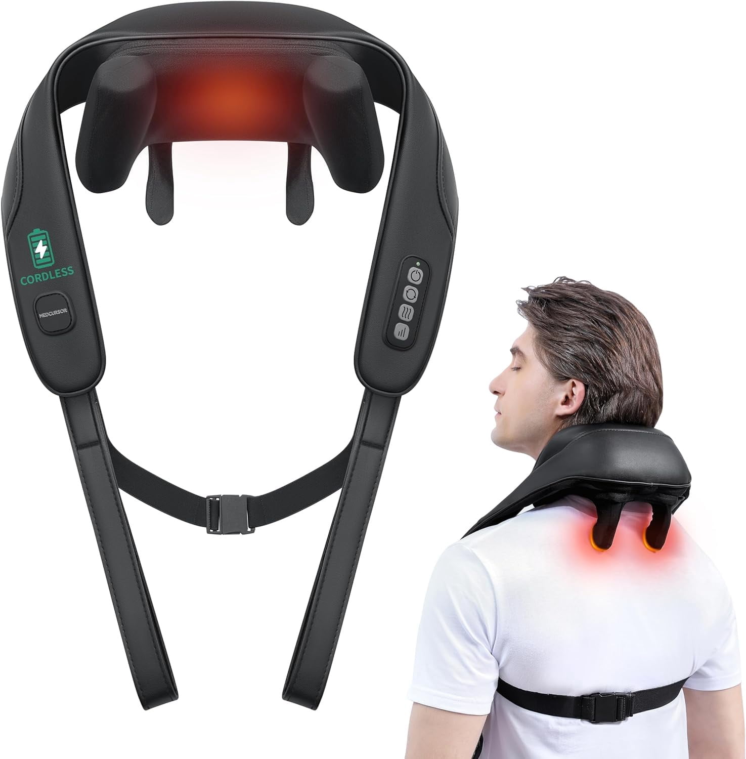 Medcursor Shiatsu Back and Neck Massager, Cordless Heated Neck and Shoulder Massager Kneading for Pain Relief Deep Tissue with Heat, Home/Office/Car Use, Birthday/Christmas Gift for Women/Men/Senior