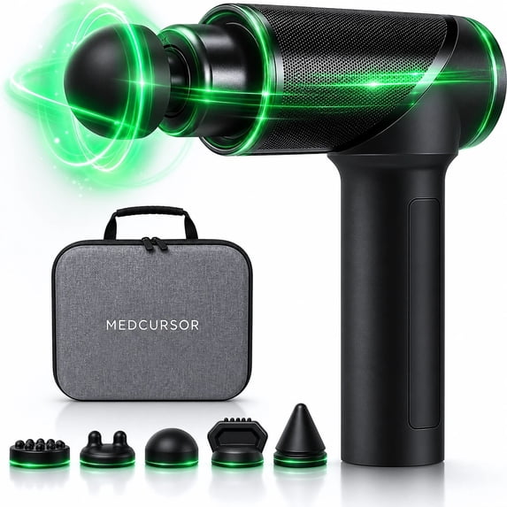 Medcursor Massage Gun Handheld Deep Tissue Muscle Massage Gun with 5 Speeds and 5 Swappable Heads for Neck and Back Muscle Pain Relief, Long-lasting Battery, Father Day Gifts