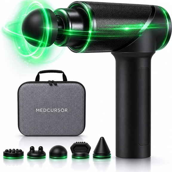 Medcursor Massage Gun Deep Tissue Handheld Muscle Massage Gun with 5 Speeds, 5 Rechargeable Heads for Neck and Back Pain Relief Deep Tissue, Powerful Brushless Motor, HSA/FSA Eligible, Holiday Gifts