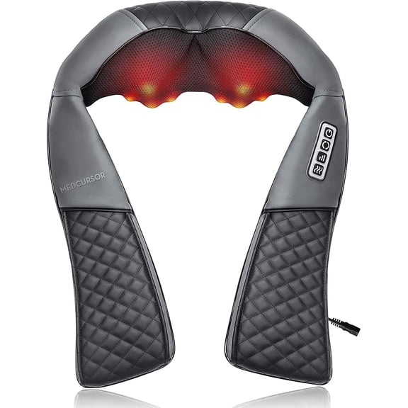 Medcursor Neck Shoulder Massager, Electric Shiatsu Back Massager, Portable Deep Tissue 3D Kneading Pillow for Muscle Pain Relief, Home, Office, Car Use