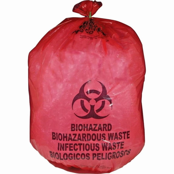 Medegen MHMS Red Biohazard Infectious Waste Bags - 25 gal - 31" Width x 41" Length x 1.10 mil (28 Micron) Thickness - Red - 50/Box - Office Waste