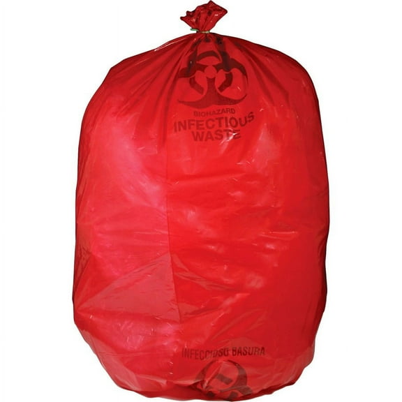 Medegen MHMS Red Biohazard Infectious Waste Bags - 33 gal - 31" Width x 43" Length x 1.50 mil (38 Micron) Thickness - Red - 50/Box - Office Waste