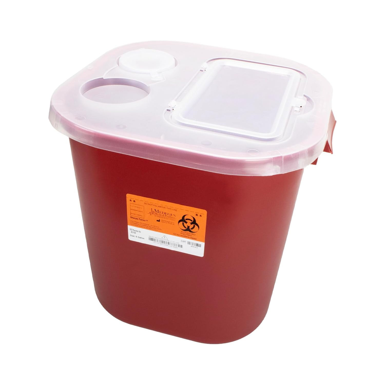 Medegen Sharps Container, 8 Gallon, Red, 14in x 13.75in x 13.75in, Horizontal Entry, Each