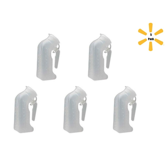Medegen Translucent Male Urinal With Notched Handle 1 Quart / 946 mL With Closure, 5 Pack - H140-01
