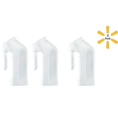 Medegen Translucent Male Urinal With Notched Handle Odor Locking Lid 1 Quart / 946 mL With Closure, 3 Pack -51- H140-01