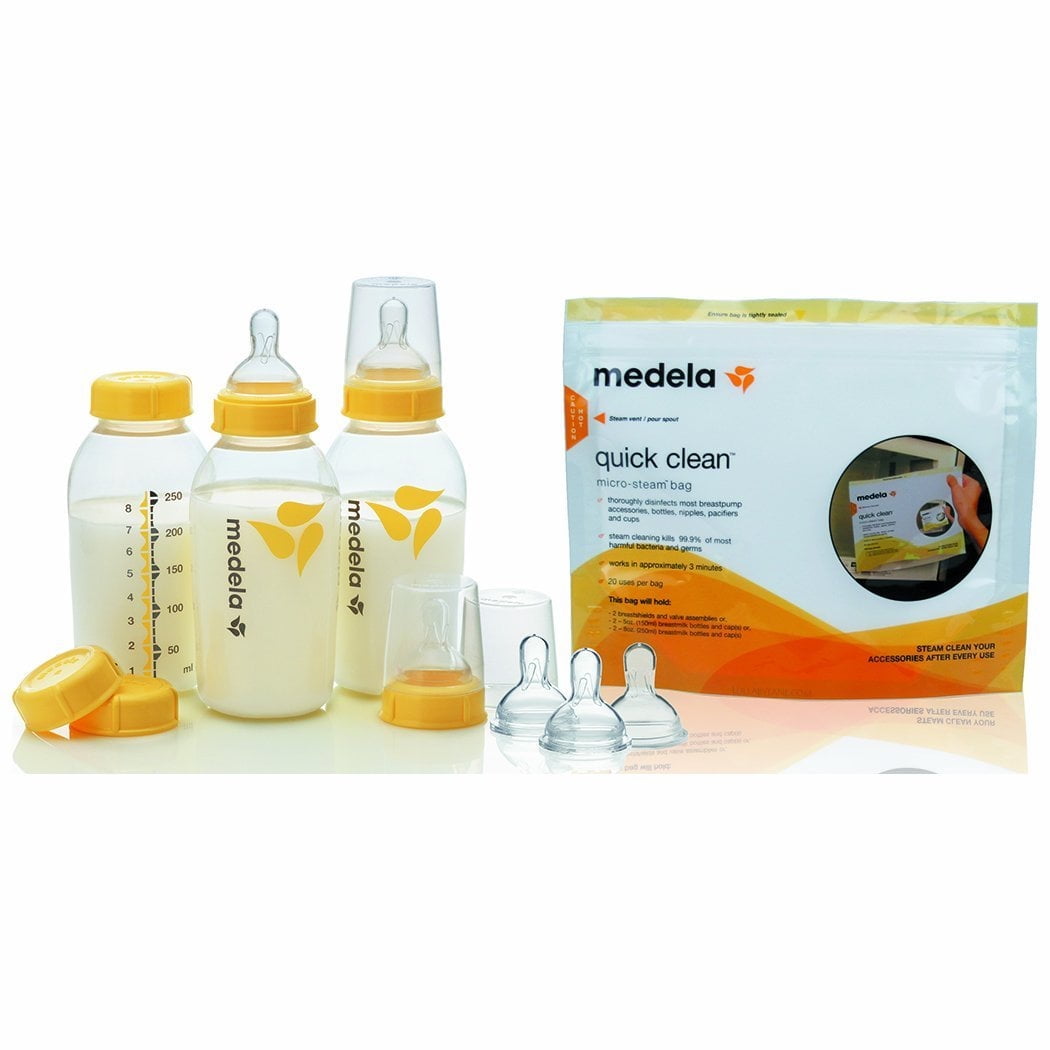 Medela 8 Oz Breastmilk Bottle Set WITH Six Medium-Flow Wide Base Nipples